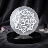 Genuine Moroccan Selenite OM charging plate for crystals and gemstone jewellery