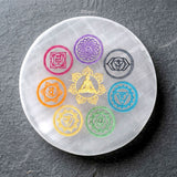 Natural selenite seven chakra charging plate for crystals