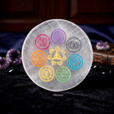 Seven chakra selenite plate for gemstone jewellery and crystals