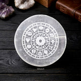 Natural selenite zodiac charging plate with twelve zodiac signs