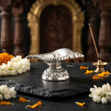 Silver Shankh diya for home mandir and puja
