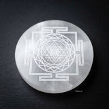 Handcrafted Shree Yantra Selenite plate for meditation and Vastu