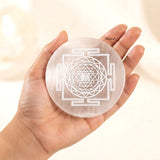 Sacred geometry Selenite charging plate for cleansing crystals and jewellery