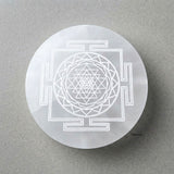 3 inch Selenite charging plate engraved with sacred Shree Yantra