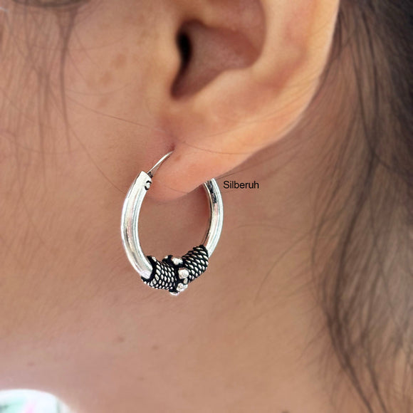 Elegant Daily Wear Silver Hoop Earrings – Oxidised Pure Silver Jewellery