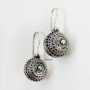 Silver Ball Oxidised Earring