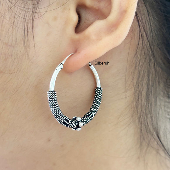 Handcrafted 925 sterling silver Bali hoop earrings