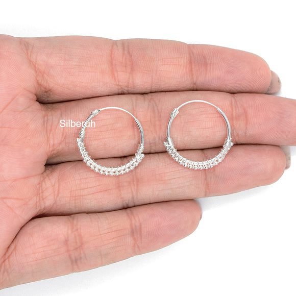 Silver Bead Bali Hoop Earring