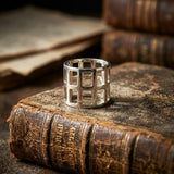 geometric open cage sterling silver ring