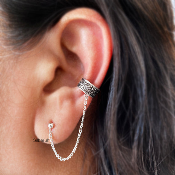 Silver Chain Ear Cuff Helix Earring