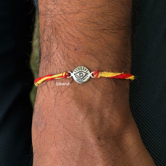 evil eye pure silver rakhi for brother with message card