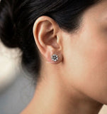 minimal floral sterling silver stud earrings for women
