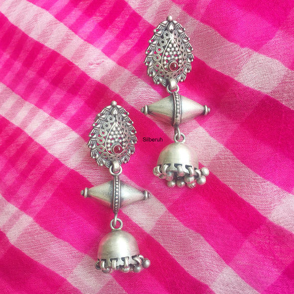 Silver Jhumki Garnet Earring