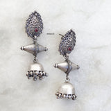 Silver Jhumki Garnet Earring