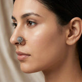 non pierced oxidised silver nose pin paisley