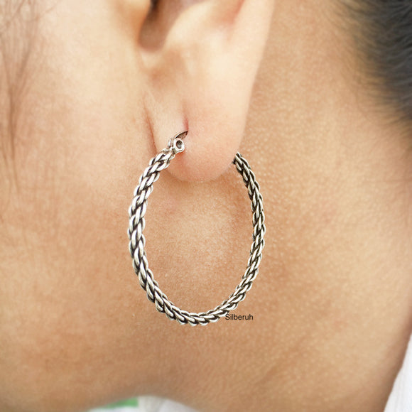 Silver Knotted Hoop Earring