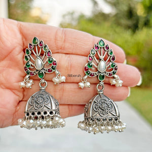 Silver Oxidised Pearl Jhumka – SILBERUH