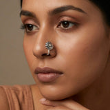 floral silver nose pin non pierced design