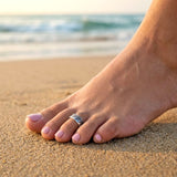 Adjustable silver wave toe ring for beach jewellery styling