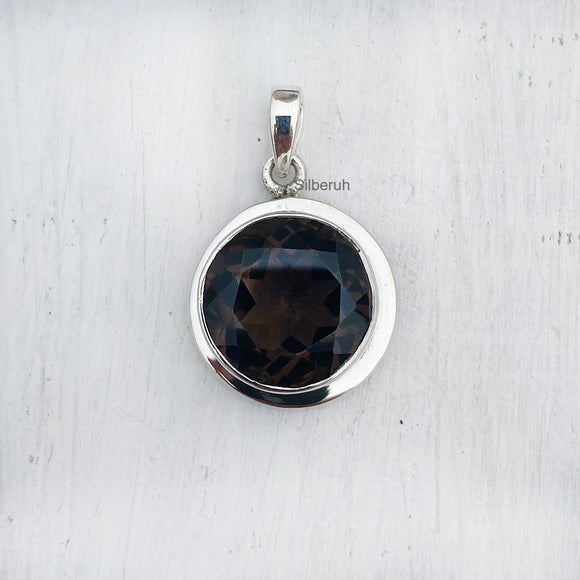 Smoky Quartz Round Silver Pendant