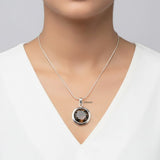 925 silver smoky quartz round pendant front view