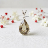 Elegant teardrop Smoky Quartz silver pendant for women