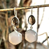 Smoky & Rose Quartz Silver Earring
