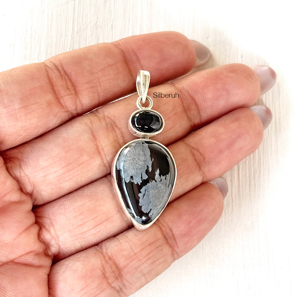 Buy Snowflake Obsidian Double Pendant 925 Silver India – SILBERUH