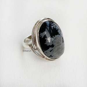 Snowflake Obsidian Silver Ring