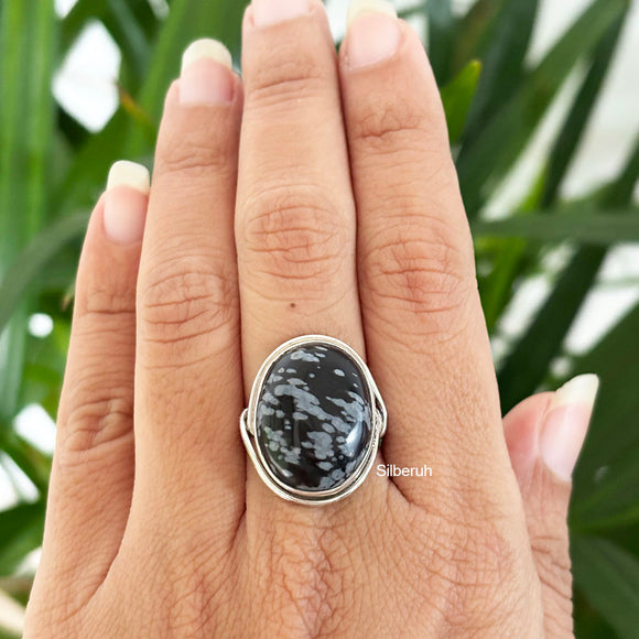 Snowflake Obsidian Silver Ring