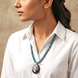 South African Turquoise & Facetted Black Onyx Silver Necklace