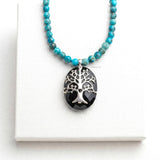 South African Turquoise & Facetted Black Onyx Silver Necklace