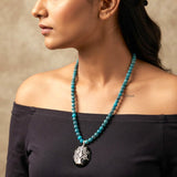 South African Turquoise & Facetted Black Onyx Silver Necklace