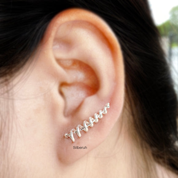 Spiral Silver Ear Climber Earring