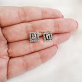 Square Silver Maze Stud