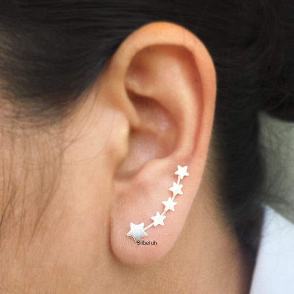 Star Silver Ear Climber Earring