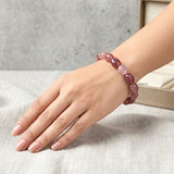 Natural Strawberry Quartz tumble beaded stretch bracelet handcrafted for everyday wear