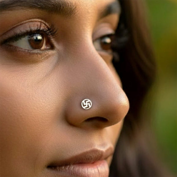 Swastik Pure Silver Nose Pin