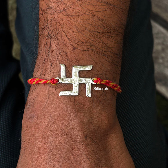 Pure Silver Rakhi for brother – Swastik design