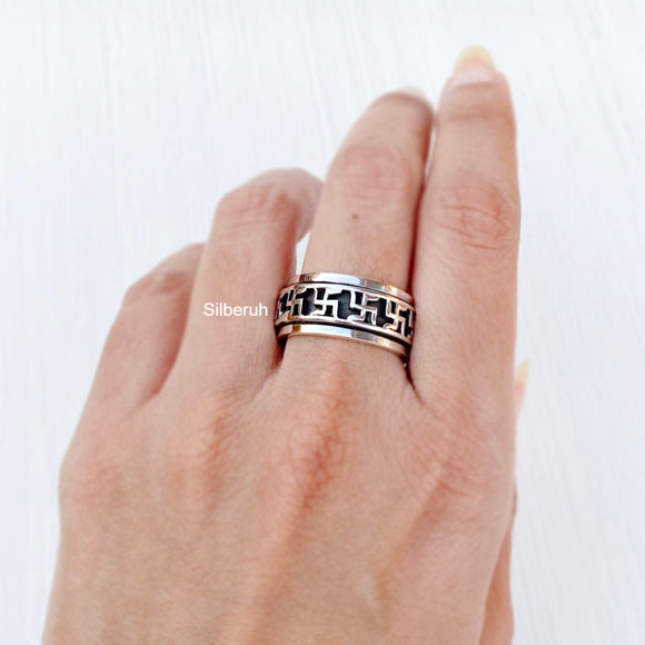 Swastika Silver Spinner Ring