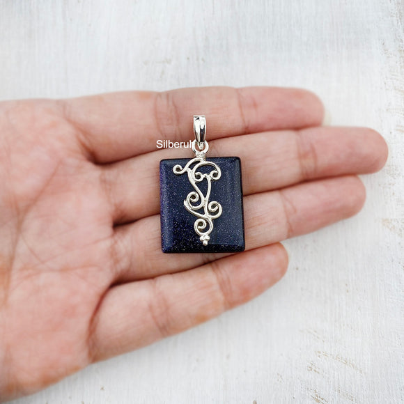 The Ganesha Blue Sunstone Silver Pendant