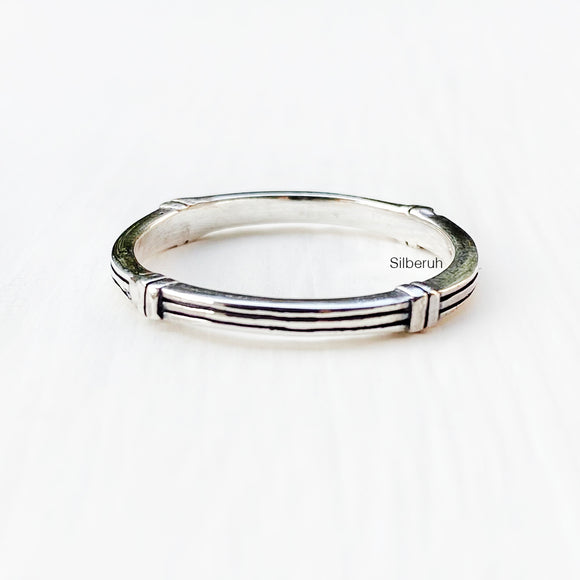 Three Row Stacked Silver Band Ring