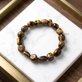 Natural Tiger's Eye tumble beaded stretch bracelet handcrafted for everyday wear