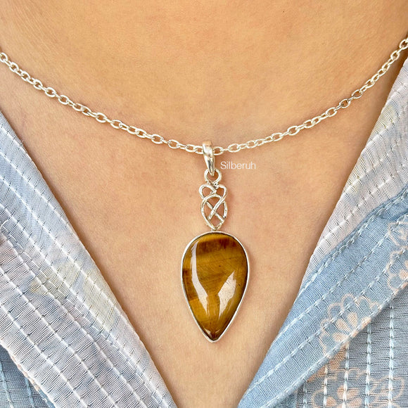 Tiger's Eye Celtic Knot Silver Pendant