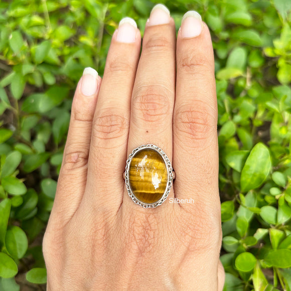 Tiger's Eye Chain Silver Ring