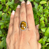 Tiger's Eye Chain Silver Ring
