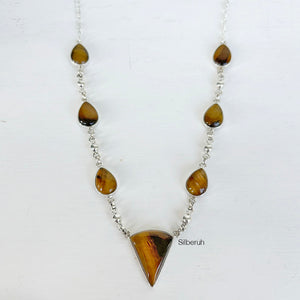 Tiger's Eye Drop Silver Necklace