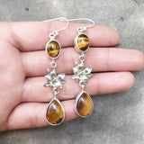 Tiger's Eye Flower Silver Earring
