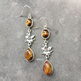 Tiger's Eye Flower Silver Earring