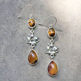 Tiger's Eye Flower Silver Earring